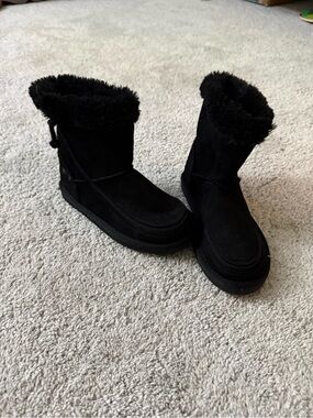 Kids Billy Zip Opening Black Faux-Suede Fur-Lined Winter Boots